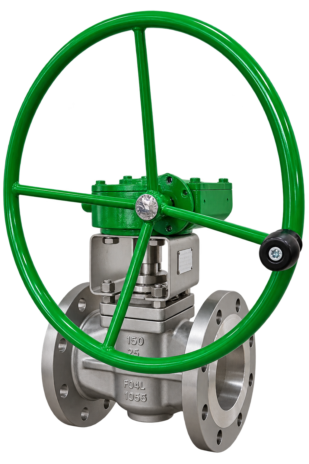 EFSVALVES EF44-25 DN150 PN25 sleeve type soft-sealing plug valve in 904L stainless steel with manual gear operator